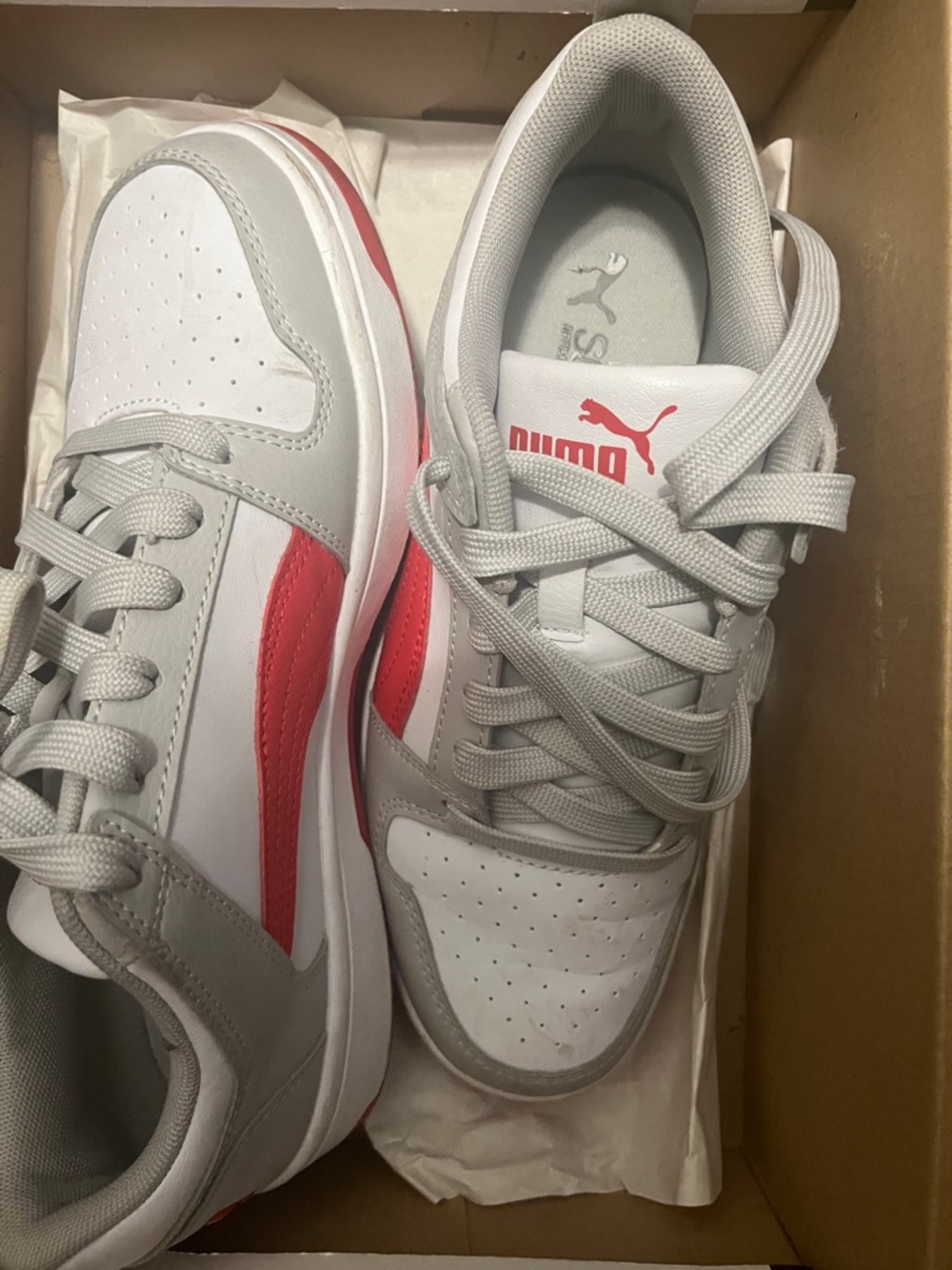 Puma Men’s White & Gray Sneakers with Red Stripe
